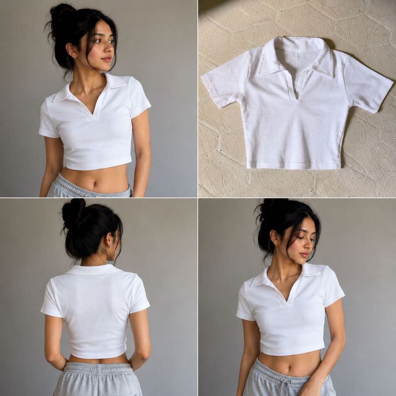 White Cropped Polo Shirt