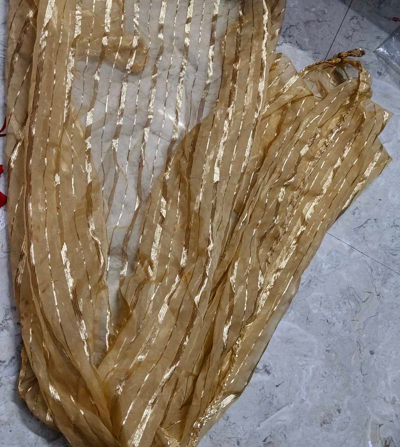Golden Striped Sheer Dupatta
