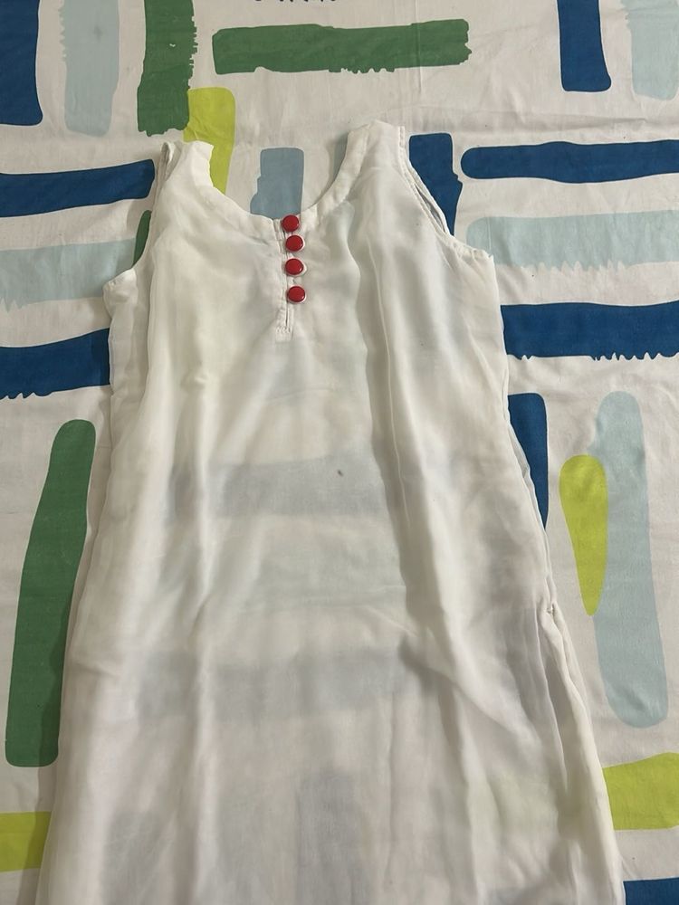 White Sleeveless Kurta with Red Buttons