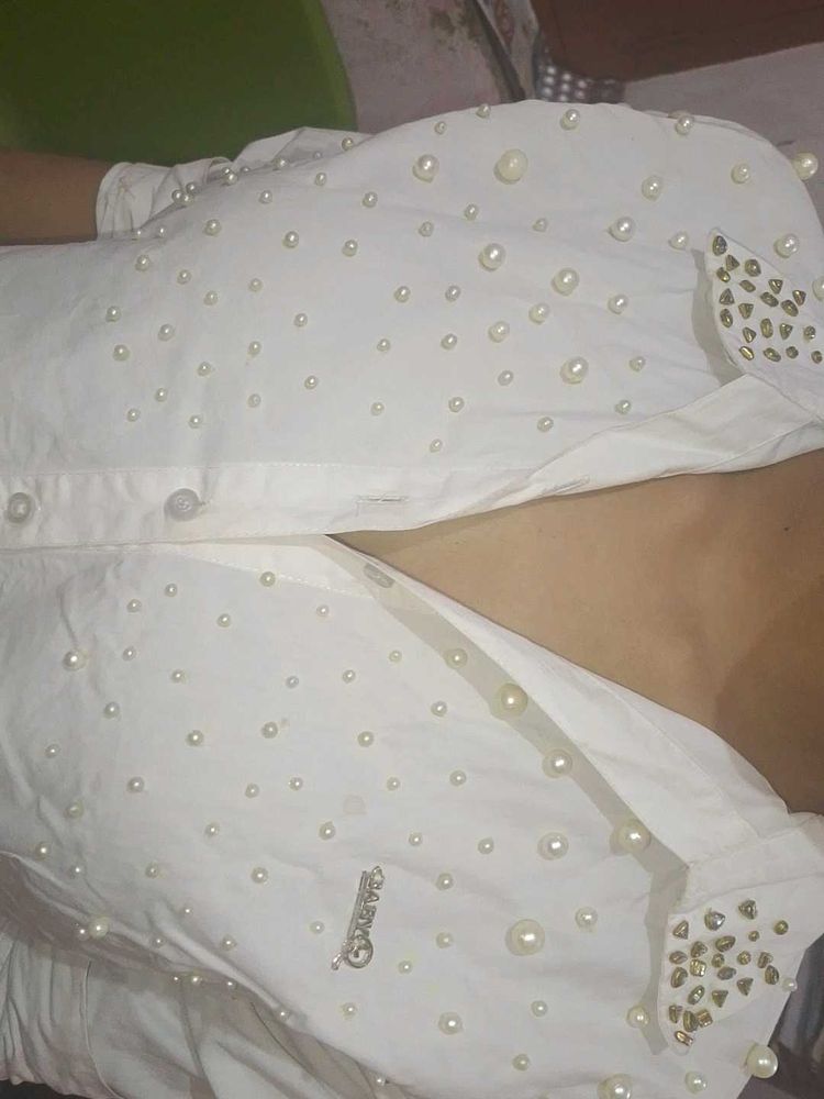 Pearl Embellished White Blouse