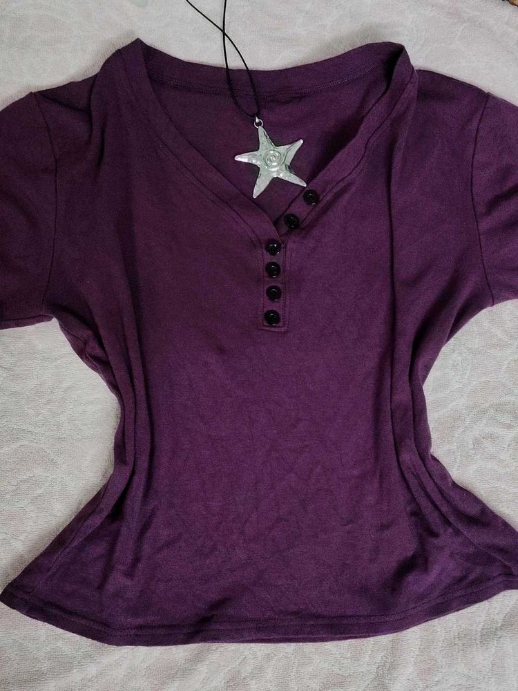 Y2k Purple Henley T-Shirt