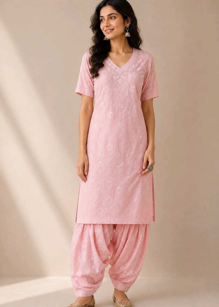 Peach colored Embroidered Kurta + Patiala Salwar