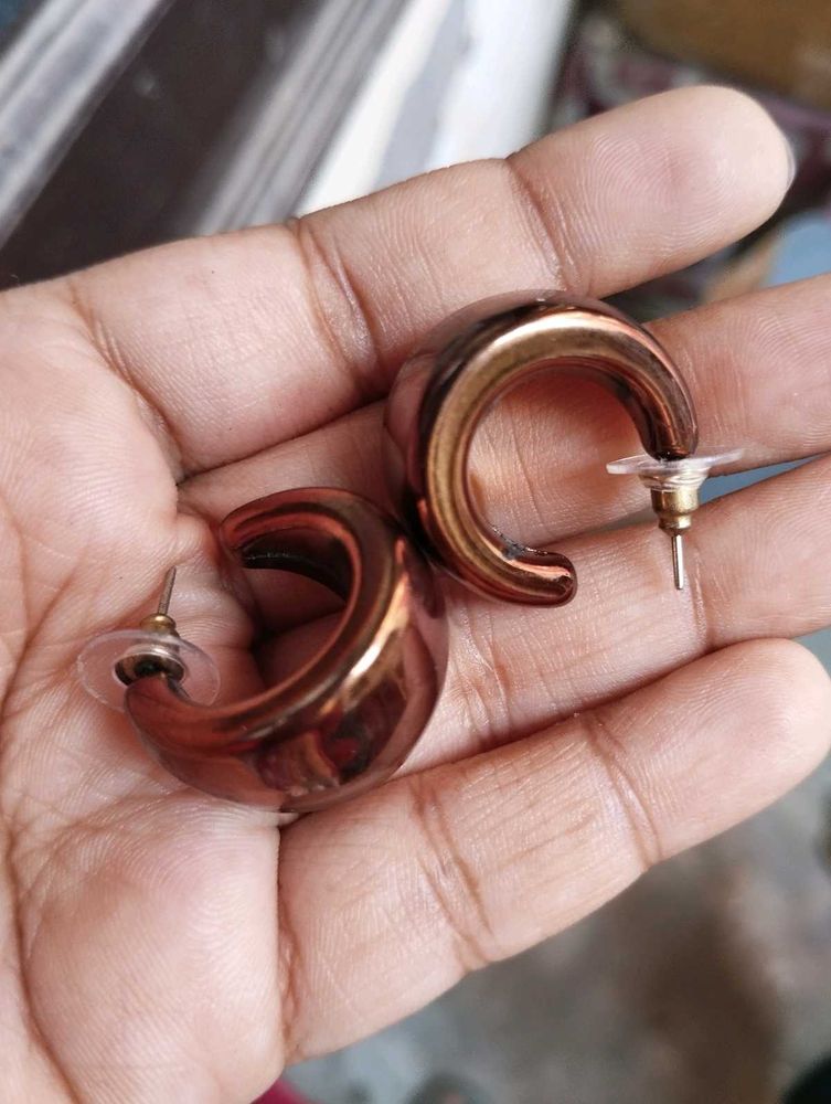 Chunky Hoop Earrings - Bronze Tone