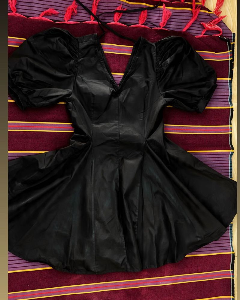 Black Puff Sleeve V-Neck Dress
