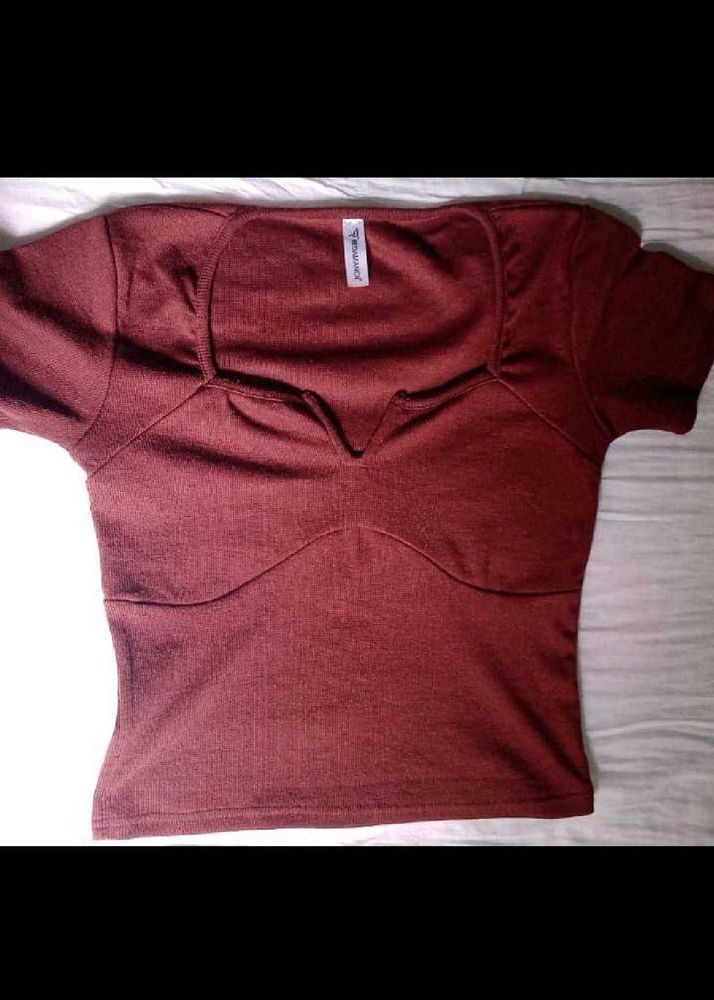 Chic Brown Square Neck Crop Top