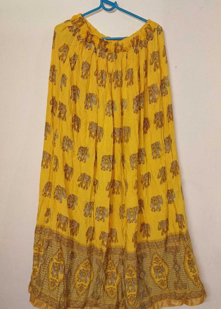 Yellow Elephant Print Ethnic Skirt