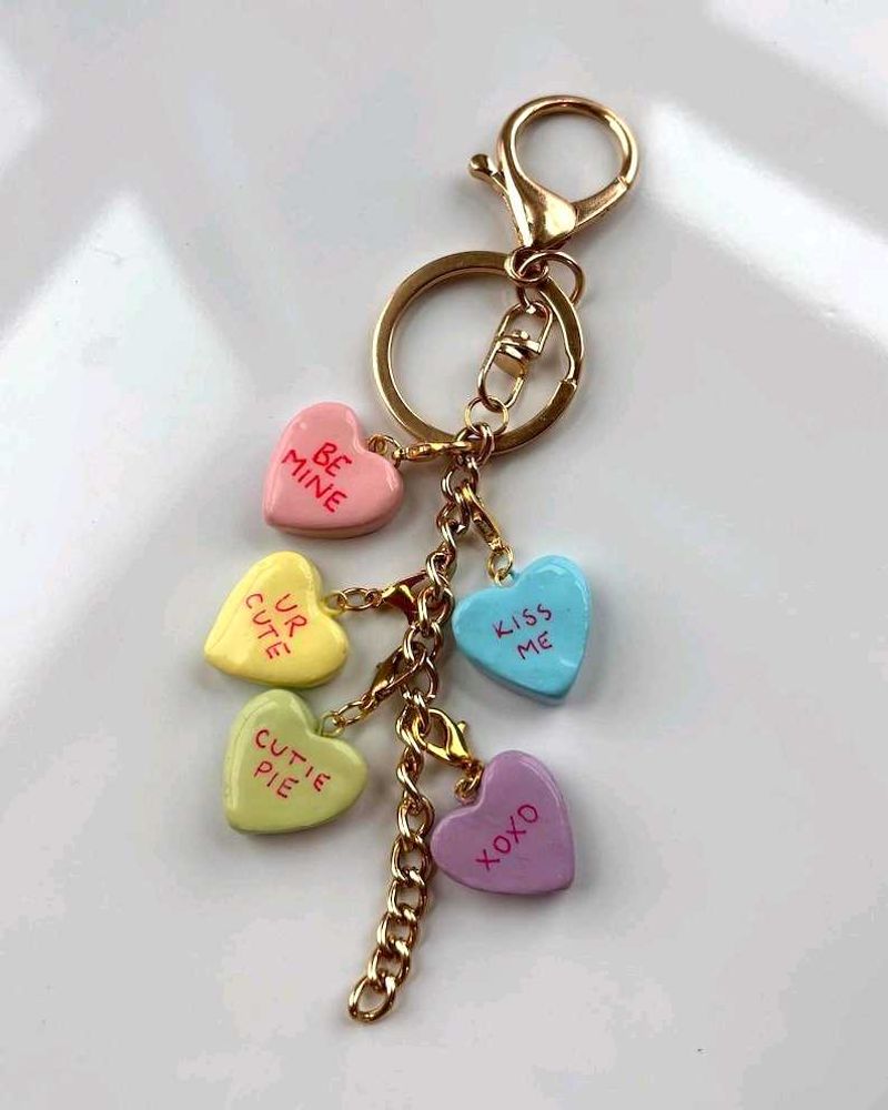 Candy Hearts Message Charm Keychain