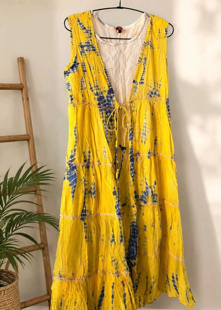 Vibrant Yellow Tie-Dye Maxi Dress