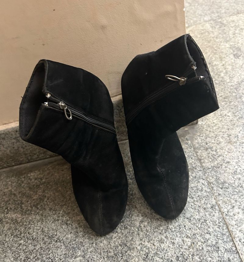 Black Suede Ankle Boots with Zipper