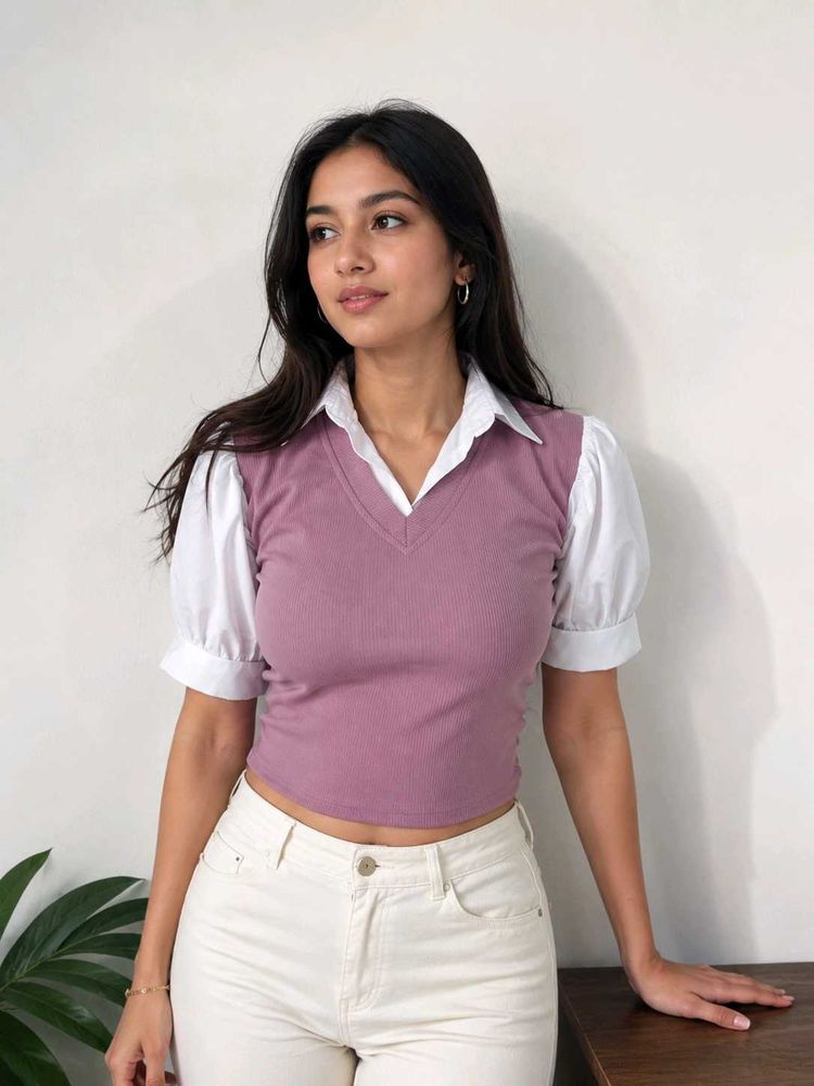 Purple V-Neck Sleeveless Crop Top