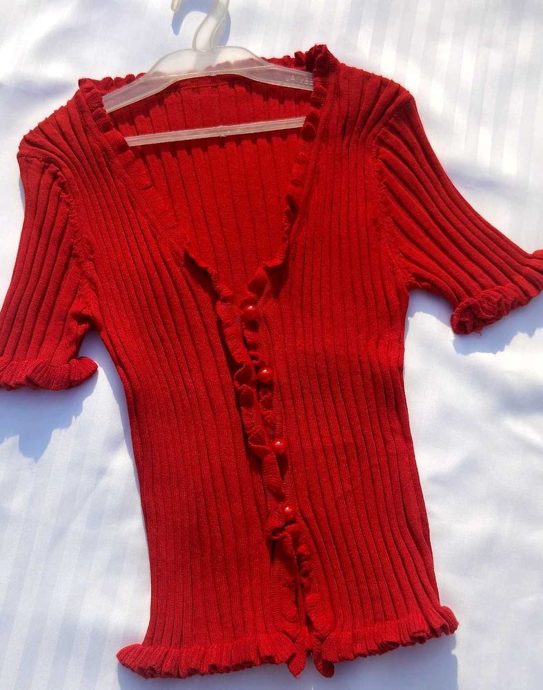 RED RIB-KNIT CROP TOP♥️