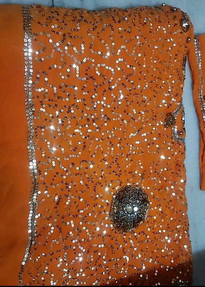 New beautiful Sparkling Orange Sequinned Saree