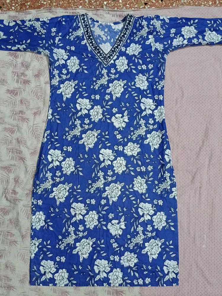 Blue Floral Print Kurta