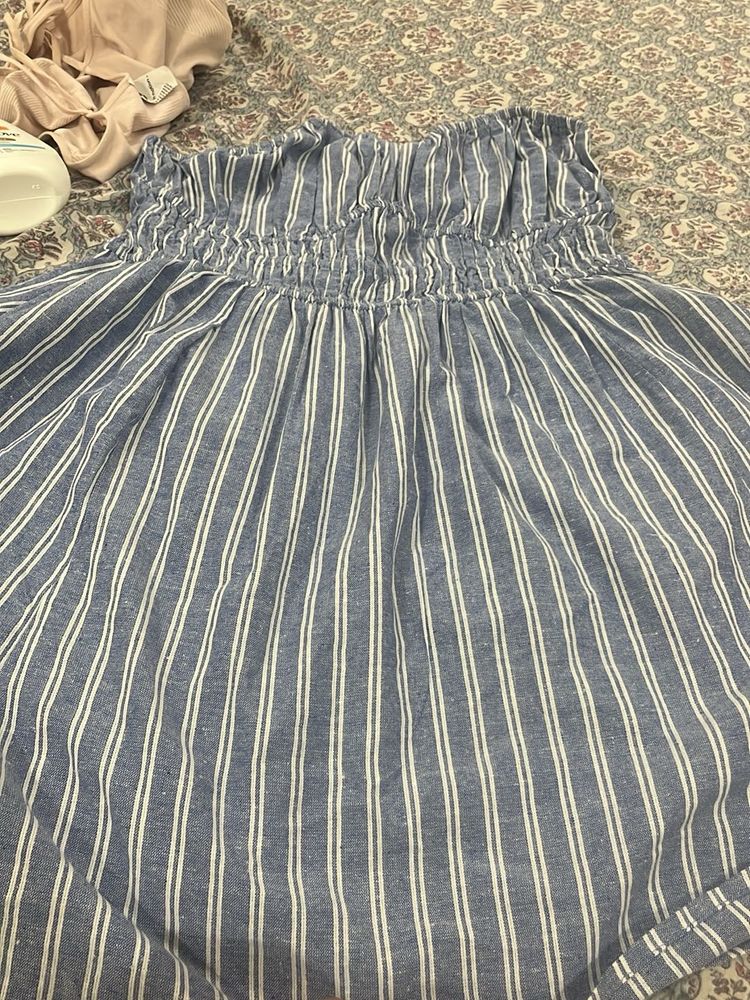 Blue Striped Off-Shoulder Dress