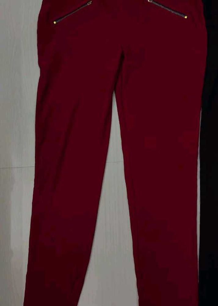 Maroon Pants with Zipper Detail