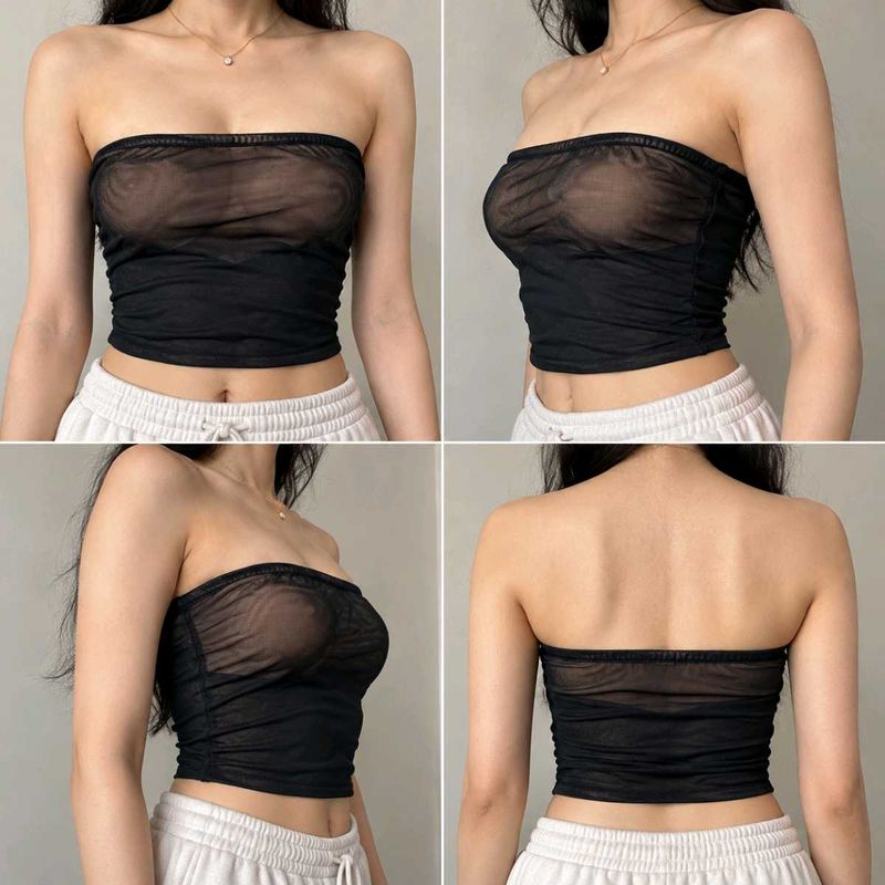 372510. Sheer Mesh Strapless Tube Top