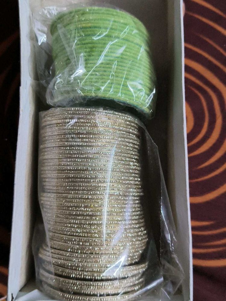 Set of Bangles - Green &amp; Gold
