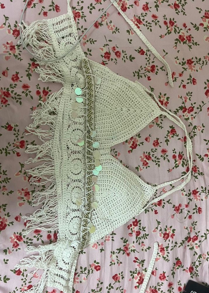 Crochet Bikini Top with Fringe