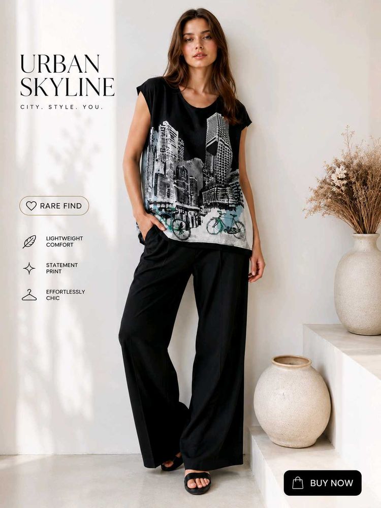🖤 Urban Skyline Graphic Black Top