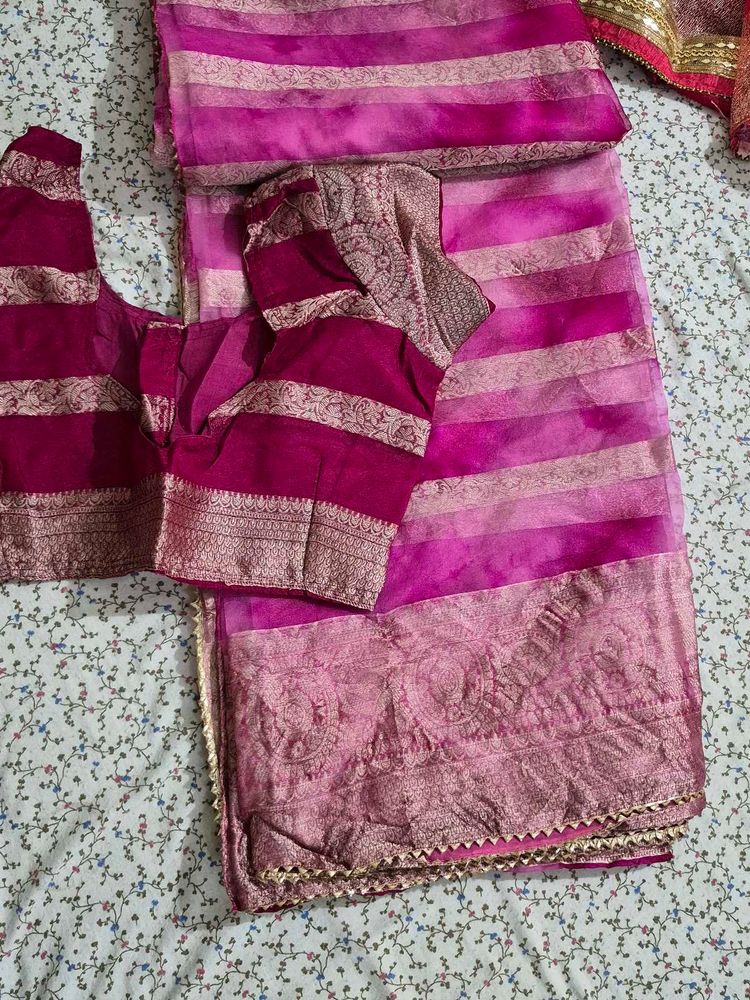 Pink Saree with blouse and Bag ❤️