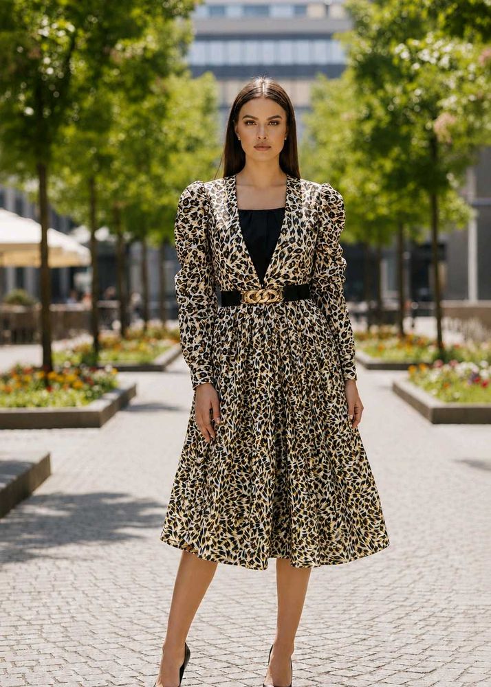 Chic Leopard Print Midi Dress