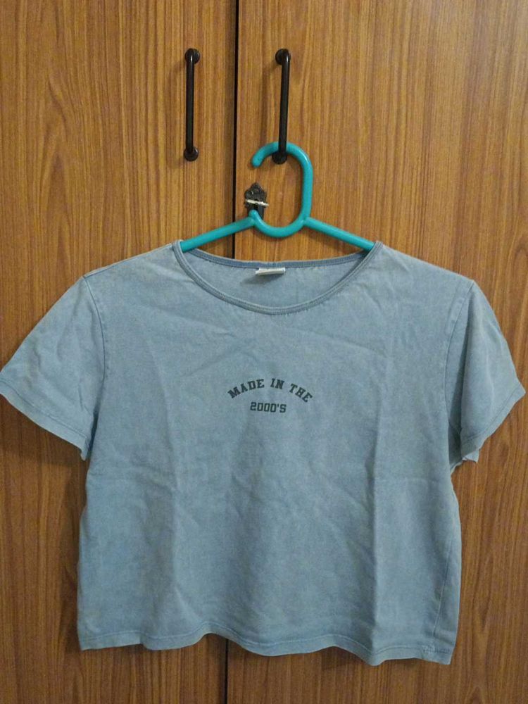'Made in the 2000's dusky blue baby-Tee