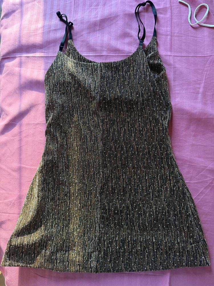 Sparkly Black &amp; Gold Mini Dress