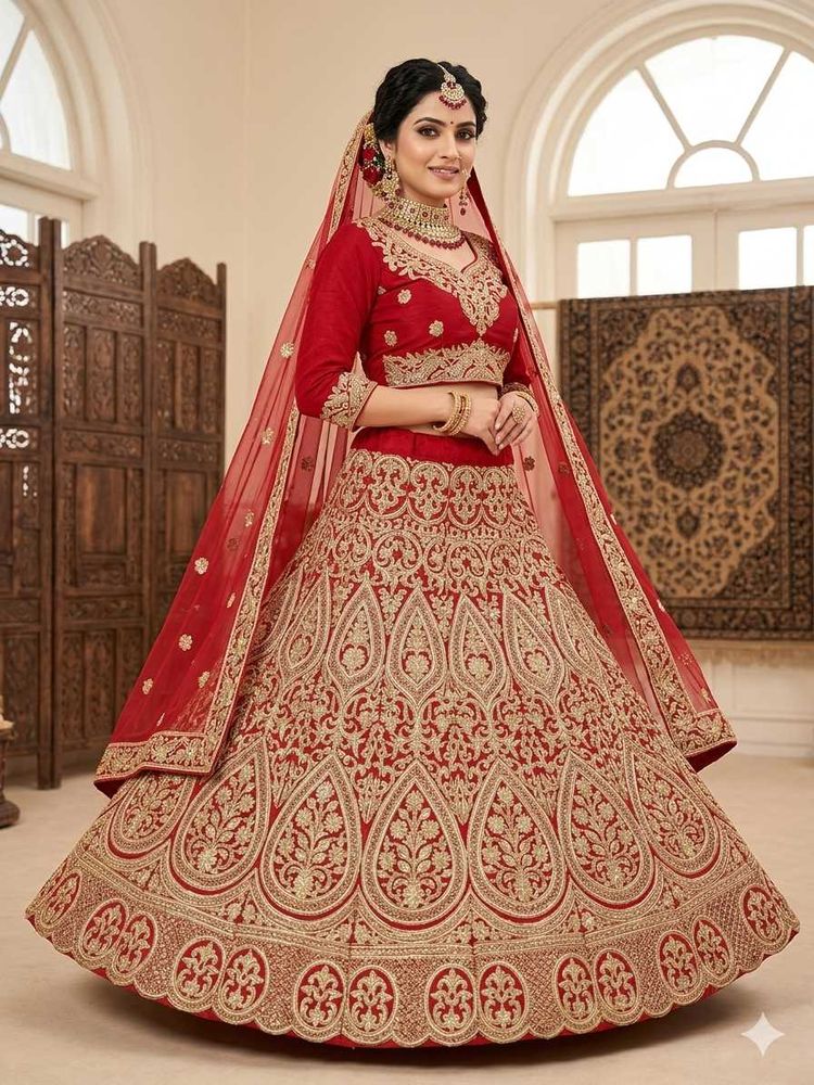 Red Bridal Lehenga with Gold Embroidery