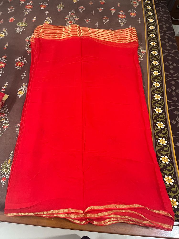 red golden saree