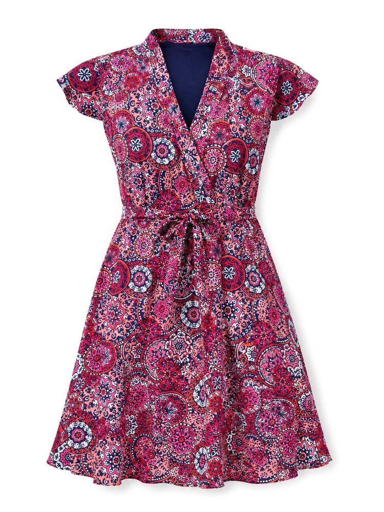 Vibrant Floral Print Wrap Dress