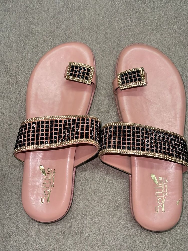Sparkling Pink Flat Sandals