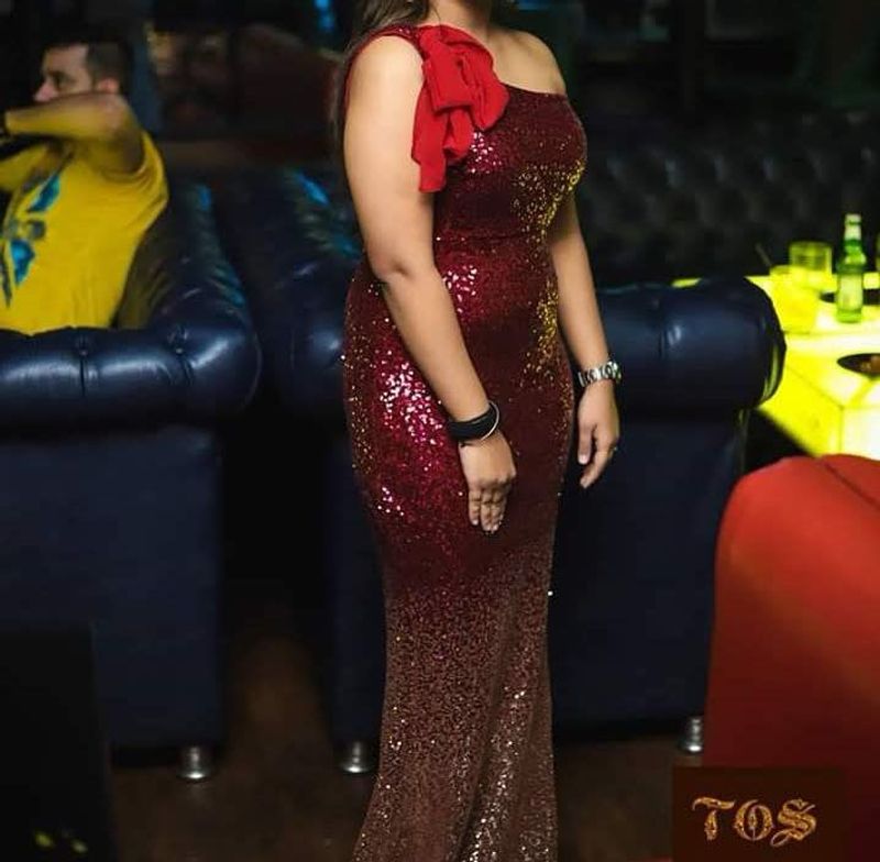 Sparkling Wine Golden Sequins One-Shoulder Dress