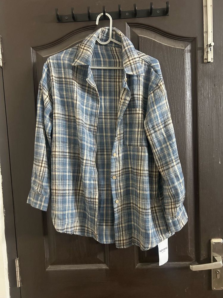 Blue Plaid Oversized Shirt