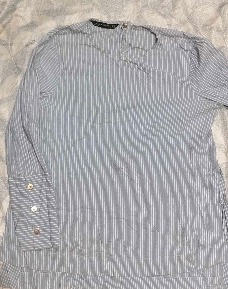 Striped Button Cuff Blouse