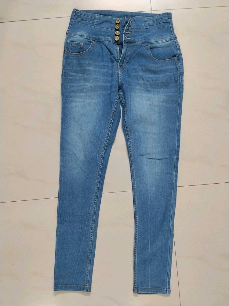 High-Waisted Blue Denim Jeans