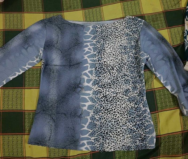Y2K Vintage Blue Animal Print Top