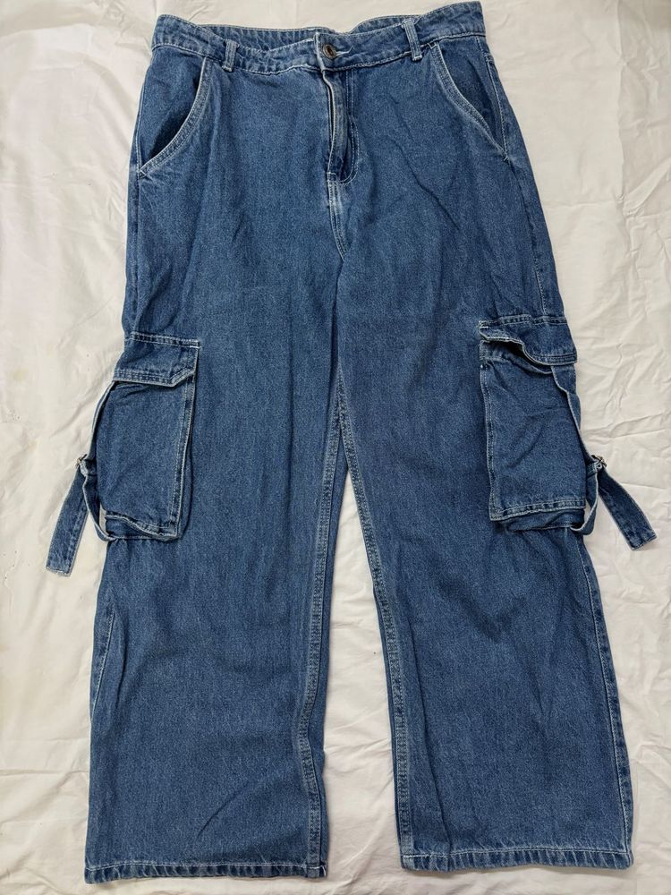 Women denim cargo jeans pants