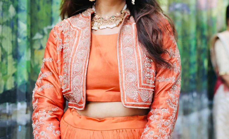 Orange Embroidered Lehenga Choli Set
