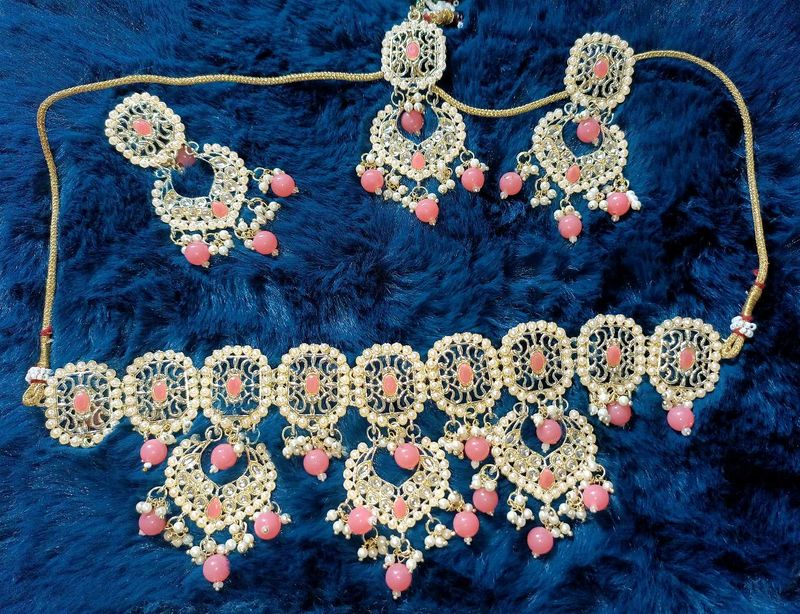 Pink Stone Indian Jewelry Set