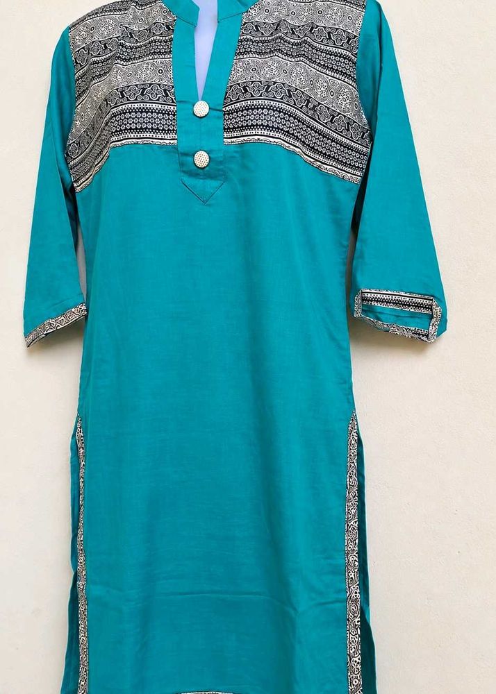 Teal Blue Ethnic Printed Kurti |Casual &amp; Stylish