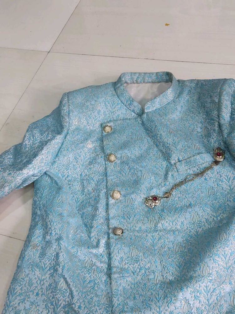 Blue Brocade Sherwani/Kurta