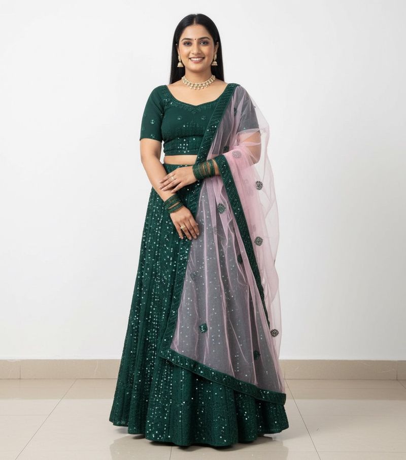 Elegant Green Sequin Lehenga