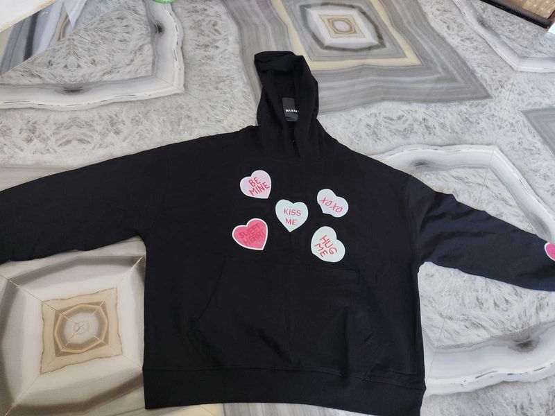 Black Hoodie with Heart Graphics