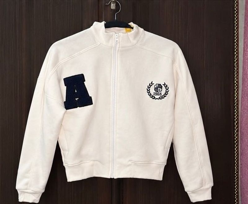 white Varsity Style Zip-Up Jacket