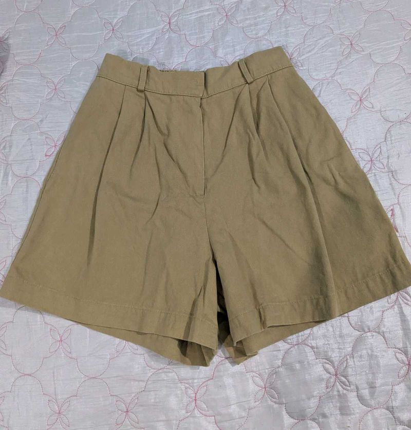 Khaki Pleated Shorts