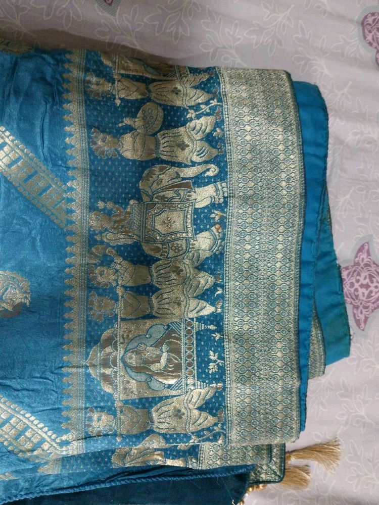 Blue Silk Saree with Elephant Motif