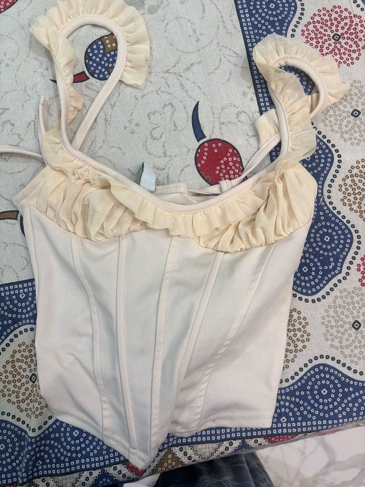 Cream Corset Top with Ruffle Straps