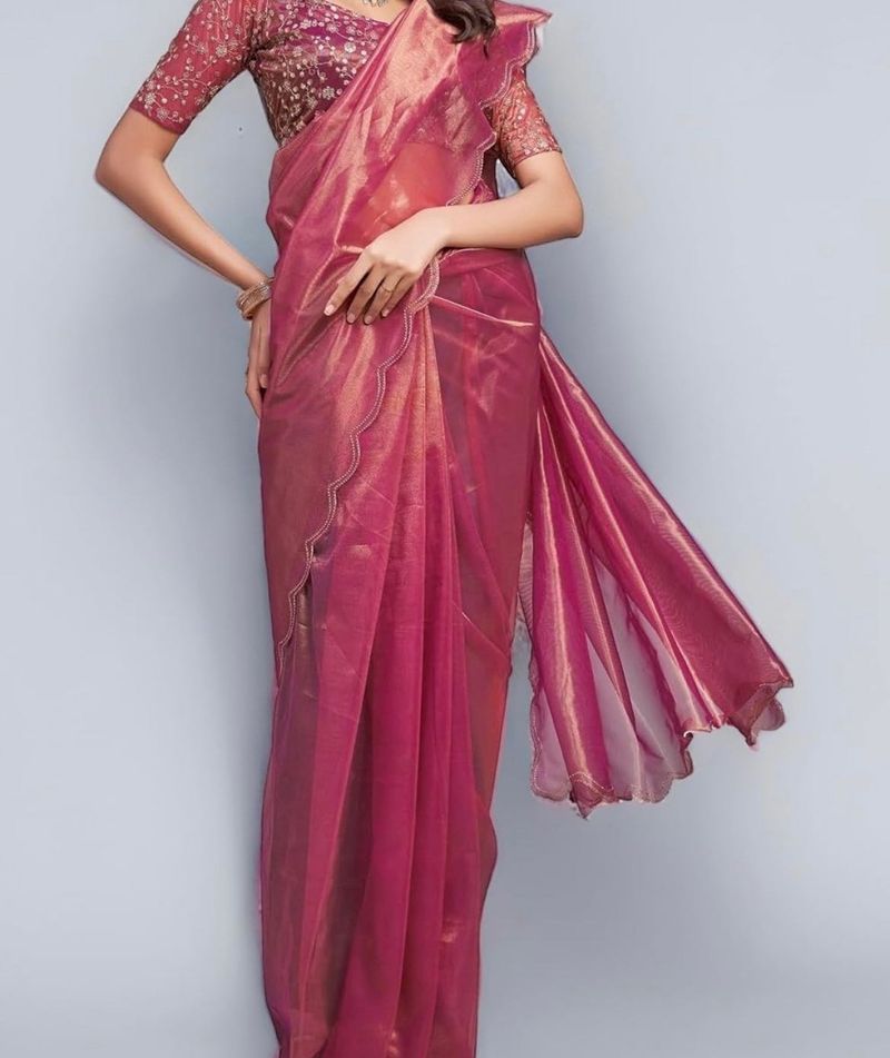 Elegant Maroon Saree with blouse Cloth