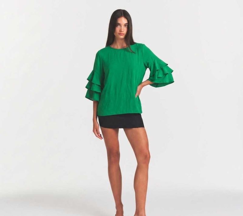 Vibrant Green Ruffle Sleeve Top