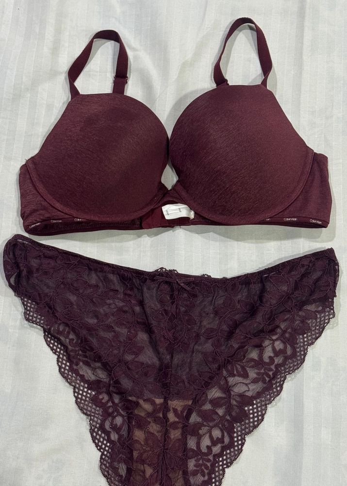 Calvin Klein Burgundy Lace Bra &amp; Panty Set